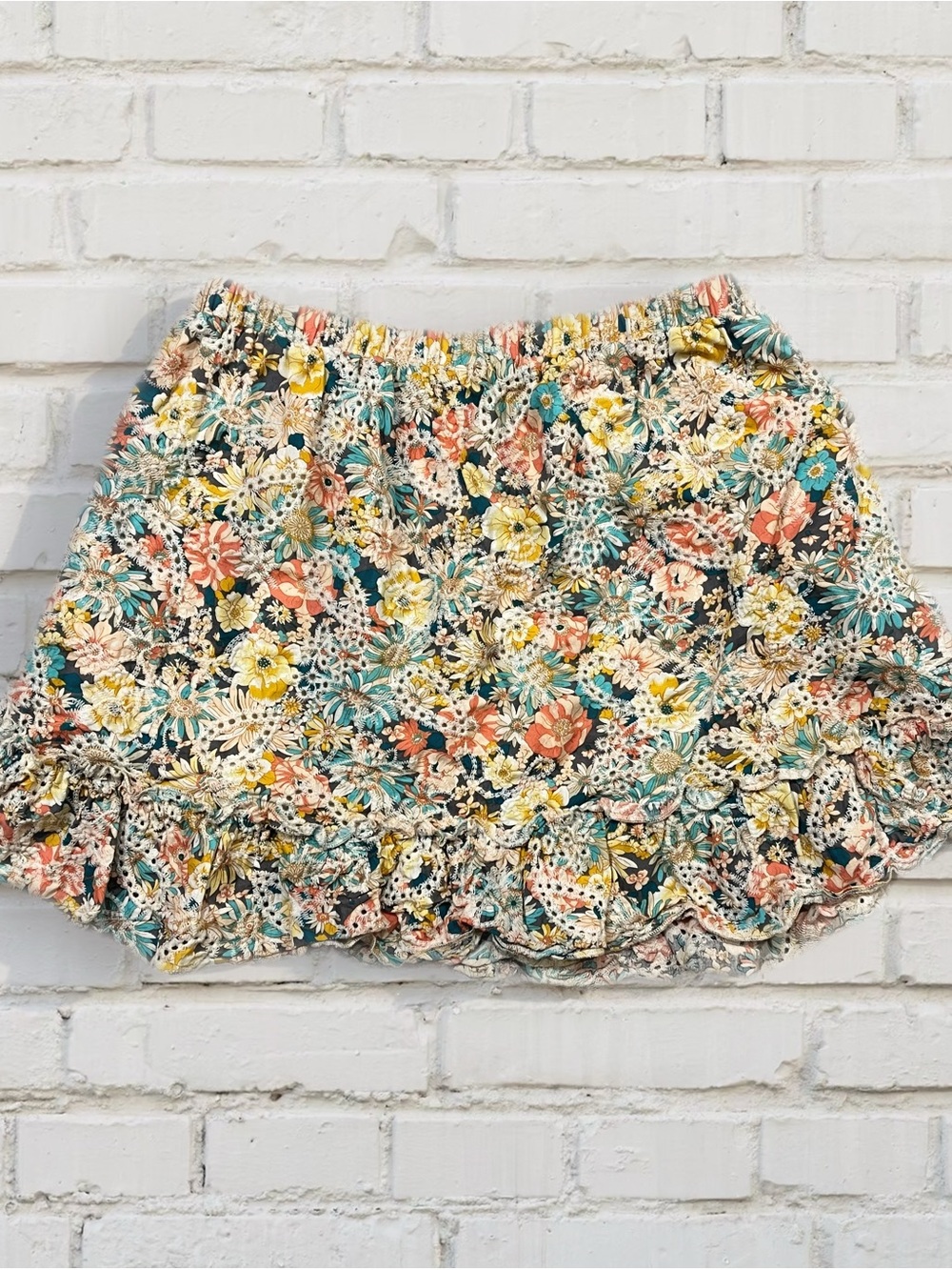 Luna Moon Anthropologie Floral Eyelet Ruffle Mini Skirt Size L